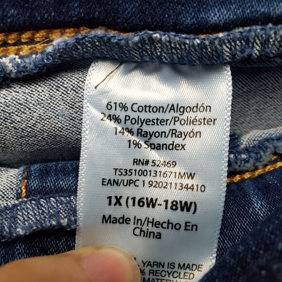 Terra & Sky Jeans Womens 1X 16W/18W Blue High Rise Stretch Denim Tapered Leg - Picture 3 of 10